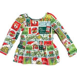 Grinch 12 Days of Christmas Peplum Toddler Shirt Long Sleeve Holiday Size 3T